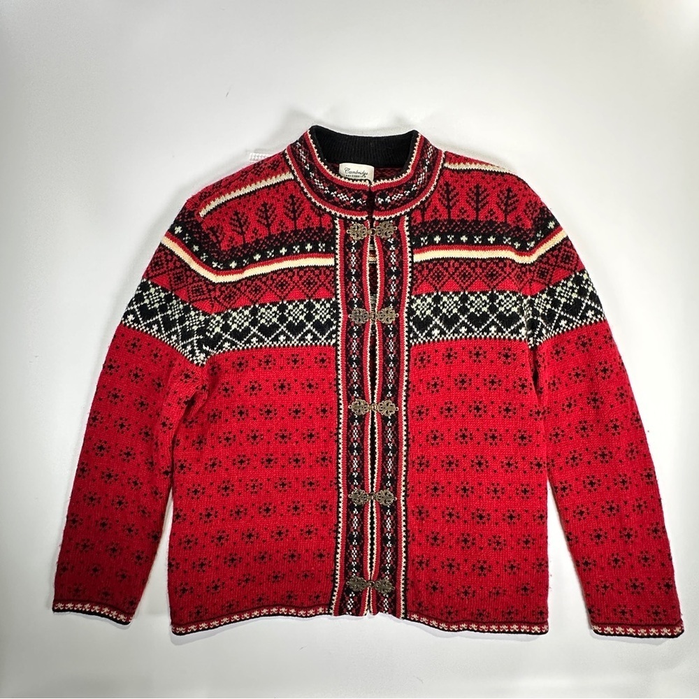Cambridge apres ski wool cardigan Nordic clasp sweater jacket M - Picture 2 of 12